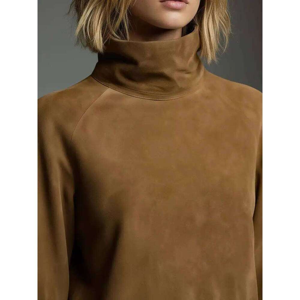 Autumn Retro Solid Suede Mini Short Dresses Sexy Turtleneck Slim Woman Pullover Dress Winter Long Sleeve Pockets Female Clothing Z260314