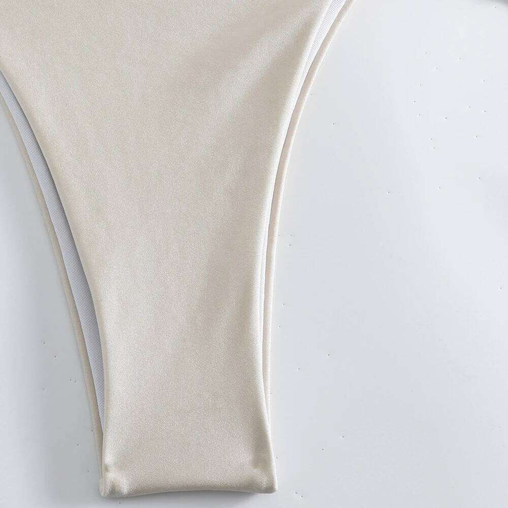 White Ruched Bow Kontted Swimwear Halter Micro Bikini Thong Sexy Swimsuit Women Metal Ring Bathing Suit Bikinis Sets 2025 Bather Y260303