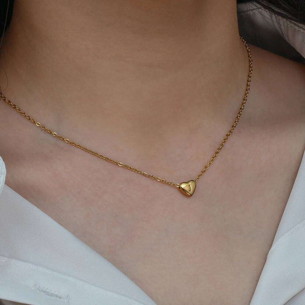Ladies Minimalist Small Initial Jewelry Stainless Steel 18k Gold Plated Mini Heart Shape Letter Pendant Necklace H260312