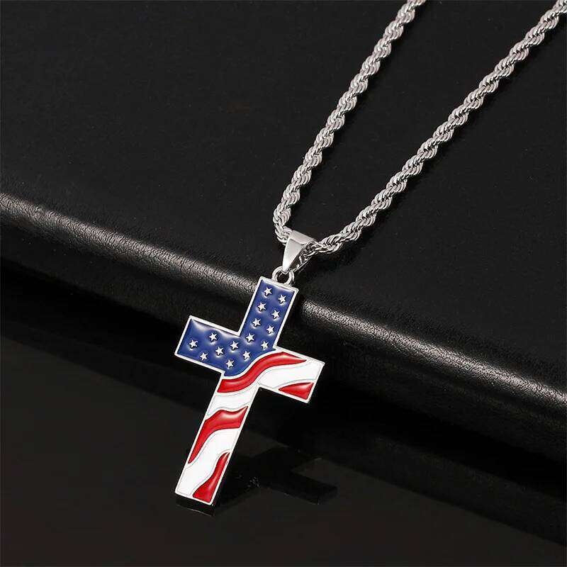 Creative Cross Men's Metal Chain Hip Hop American Flag Necklace Jewelry Hanging Around the Neck H260312