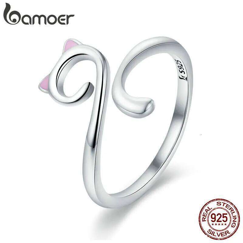 bamoer Hot Sale Authentic 925 Sterling Silver Cute Cat Nail Pussy Open Size Finger for Women Party Ring Jewelry SCR341 H260312