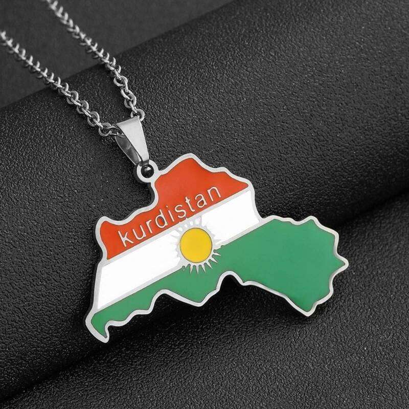 Kurdistan Map Necklace Dripping Oil Retro Stainless Steel Pendant for Men and Women Ethnic Clavicle Chain Gift H260312