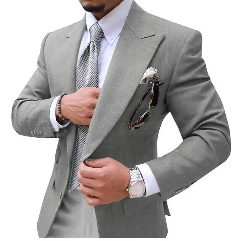 2 Pieces Mens Suits Mens Suit Causal Slim Fit Prom Noble Champagne Grey Blazer Formal Business For Wedding Groom Tuxedos M260313