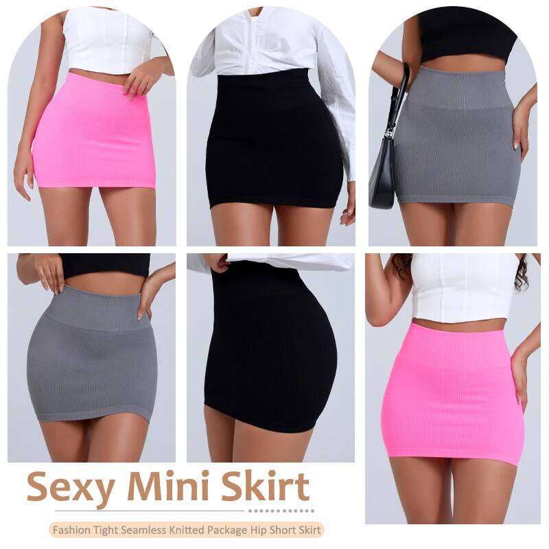 2 Pieces Versatile Elastic Package Hip Pencil Women Seamless Solid Color Stripe Fabric Skirts High Waist Tight Short Skirt Z260314
