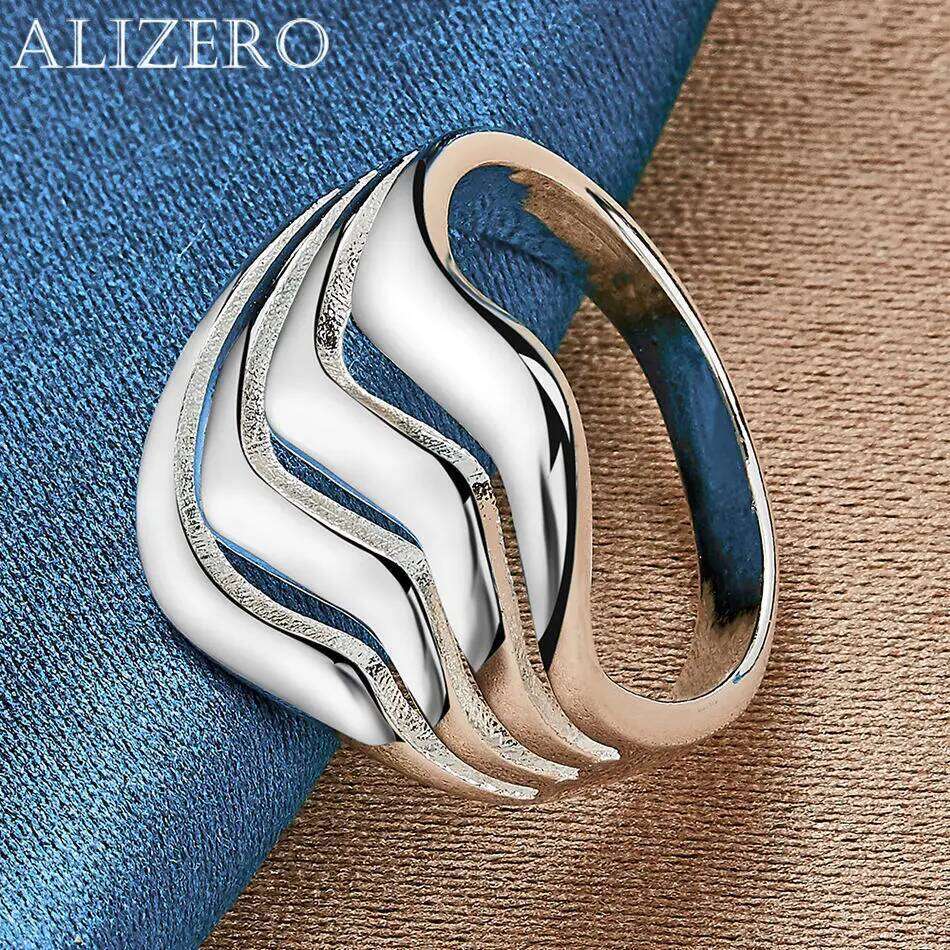 ALIZERO 925 Sterling Silver Four-Line Wave Ring For Women Men Wedding Engagement Fashion Party Charm Jewelry H260312