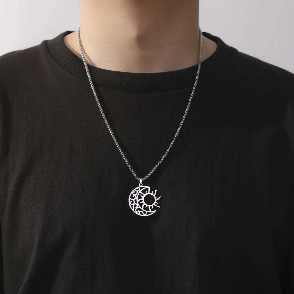 Kkjoy Fashion Stainless Steel Gold Color 35mm*34mm Sun Moon Double Chain Necklace For Women Wedding Party Jewelry Gift Wholesa H260312