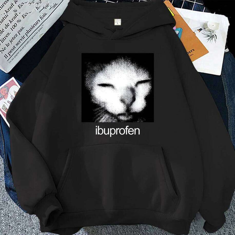 Ibuprofen Meme Causal Funny Cat Graphic Fashion Long Sleeves Men Womens Clothes Couple's Streetwear Hoodies Z260314