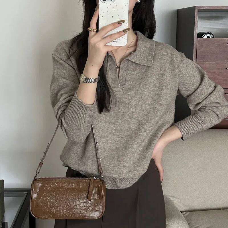 Knitwears Fashion Long Sleeve Knitted Pullovers Sweaters Turn Down Collar Knit Sweater Pullover Women Tops Q926 Z260313