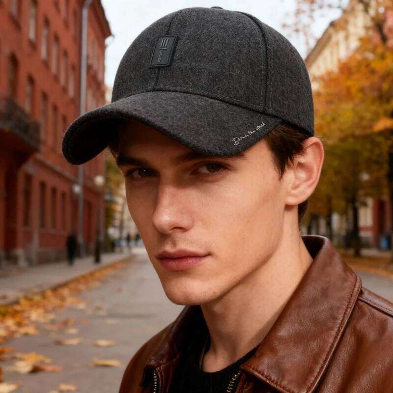 Men's Autumn/Winter Cotton Baseball Cap - Solid Color Dad Hat 56-60cm with Foldable Ear Flaps & Small Logo Z260313