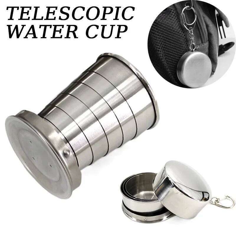 Stainless Steel Retractable Outdoor Travel Toiletry Portable Creative Compression Mini Handy Folding Cup Z260313
