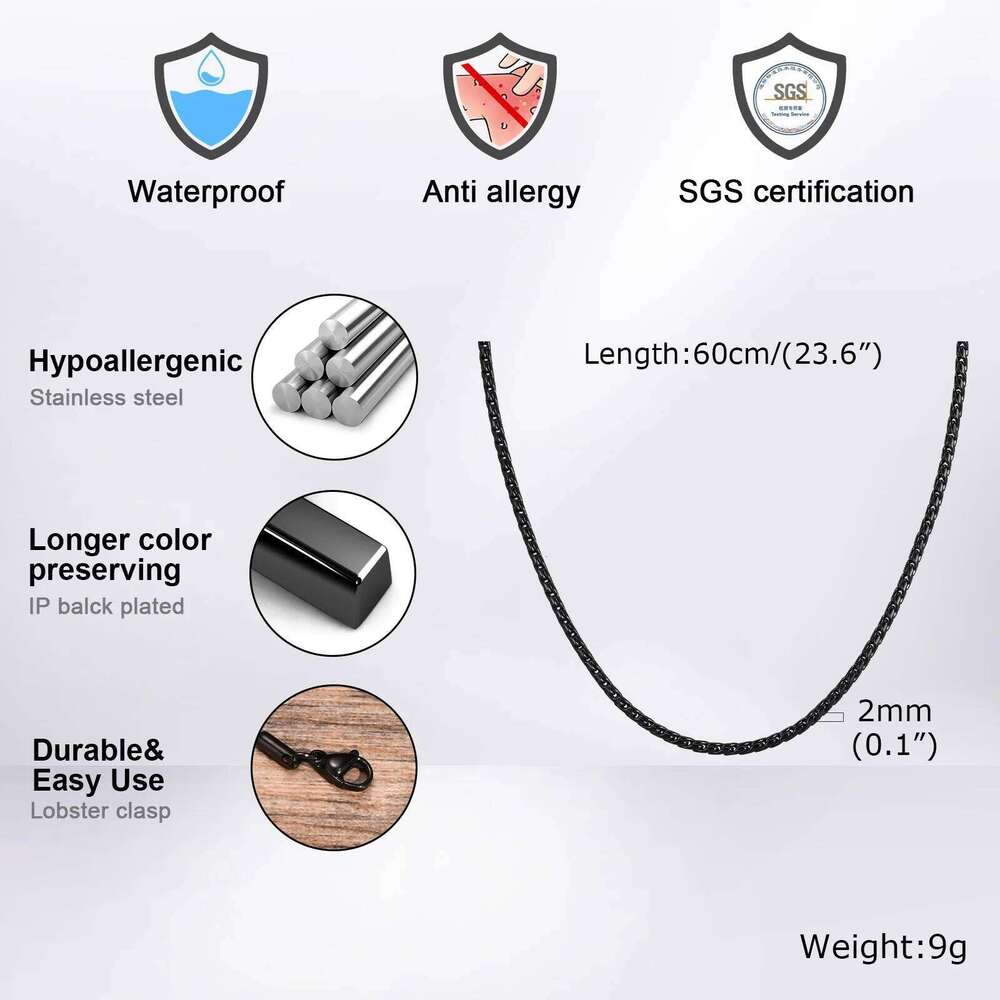 2MM Black Stainless Steel Necklaces for Men Boys,Stylish S Shape Chain Links Coller,New Fashion Jewelry Gifts H260312