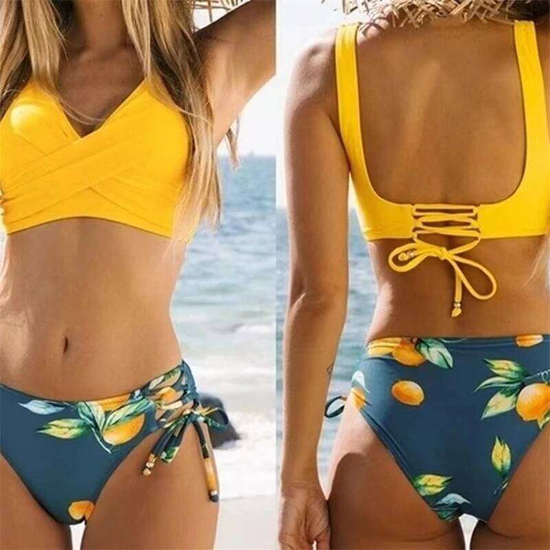Women's Bikini Swimsuit Front Cross Lace Up Two Piece Bathing Suit Y260303