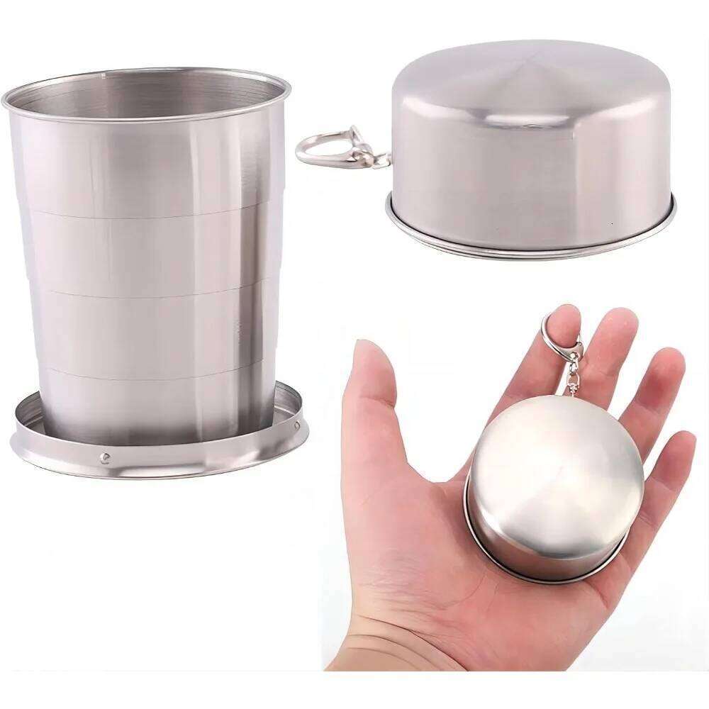 1 Piece Stainless Steel Folding Outdoor Portable Camping Drinking Cup Detachable Foldable with Keychain Drinkware Z260314
