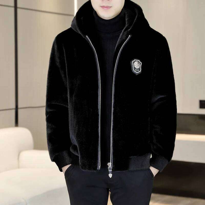 Autumn Winter Hooded Men Fashion Social Faux Mink Fur Casual Business Jacket Thick Warm Outdoor Windproof Coat Z260313