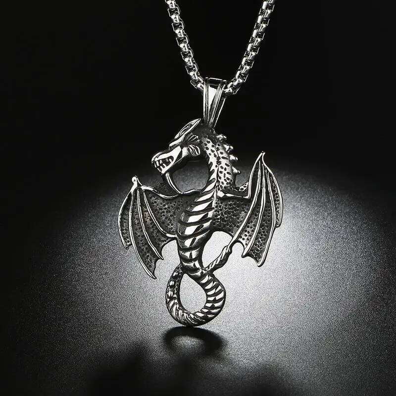 Evil Dragon Pendant Necklace for Men Women Hip Hop Punk Stainless Steel Keel Chain Fashion Jewelry Trendy Accessories Gifts H260312