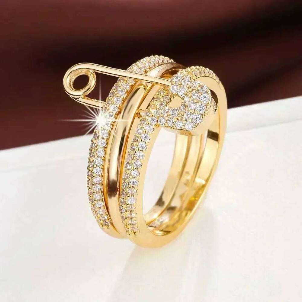 Needle Triple Layer Zircon Series Hip Hop Style Copper New Year Party Jewelry Ring Gift H260312