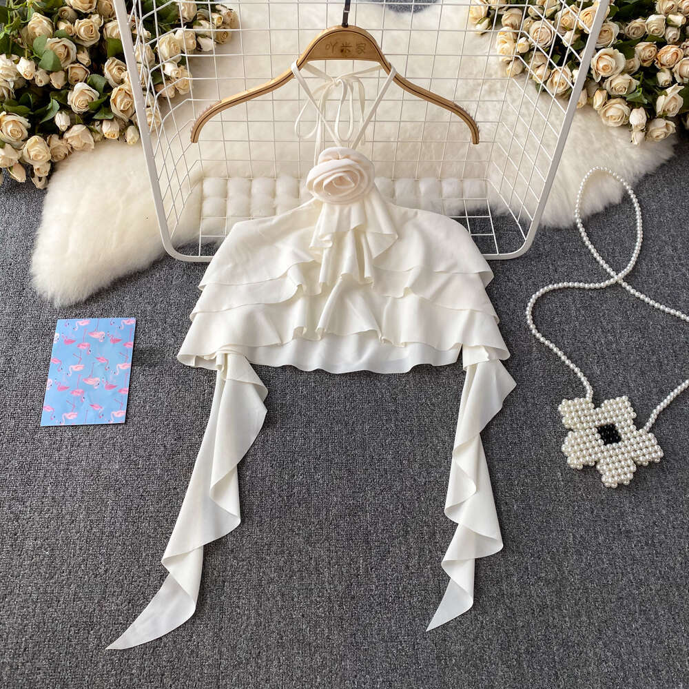 Designer pure desire 3D flower backless collar women's vest summer fashion c10 with ruffled edges super fairy like