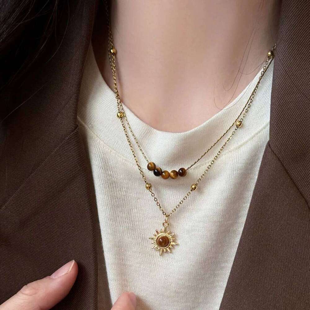 Gold Color Sun Pendant Necklaces, Stainless Steel Layer Necklace Women, Minimalism Style Jewelry Accessories Chain H260312