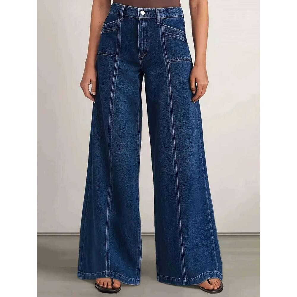 "Womens Deep Blue Wide Leg Jeans - Stylish Denim Trousers for Comfort and Versatility Z260313