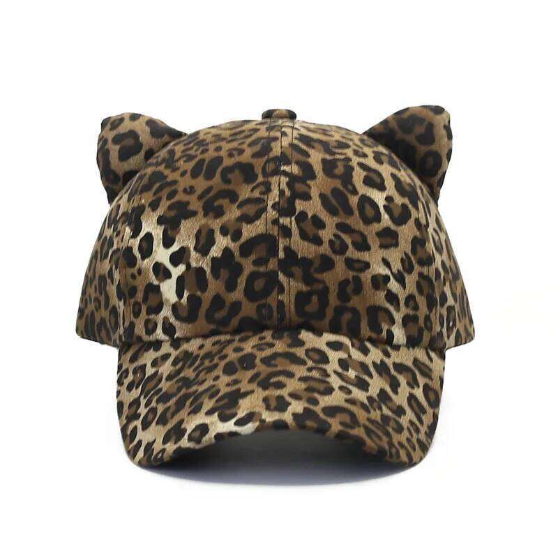 Hats for Retro Leopard Print Ear Baseball Cap Women Kpop Snapback Z260314