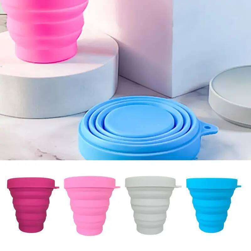 Folding Camping 150ml Portable Silicone Water Cups Drinking Pocket Size Foldable Cup With Lid for Outdoor Hiking Fishing Z260314