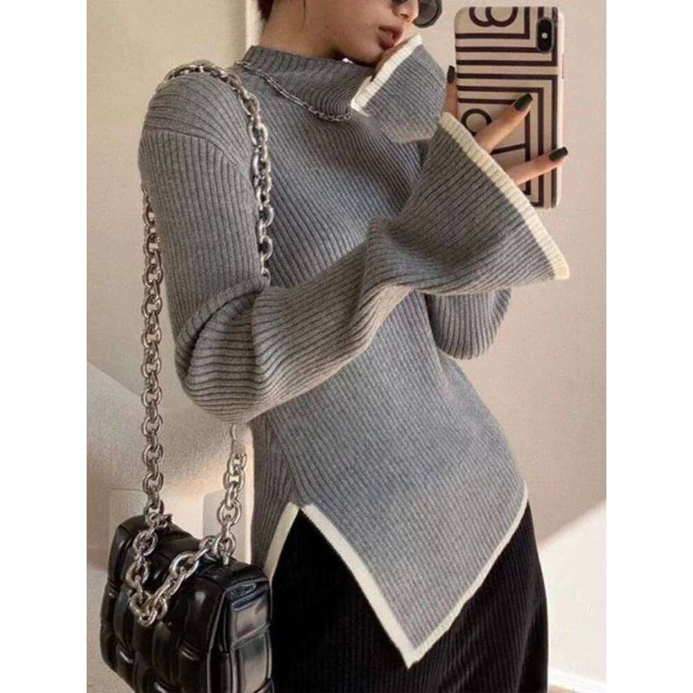 Pullover Women Sweater Temperament Long Top Autumn Winter Knitwears Turtleneck Sleeve Slim Clothes Casual Street Wear Z260313