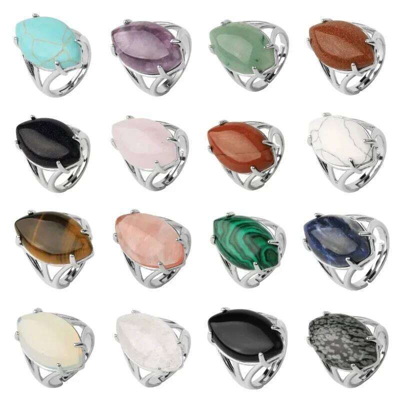 Oval Natural Stone Amethyst Ring for Boys Women Gift Retro Boho Gothic Anillos Steampunk Style At Halloween party H260312