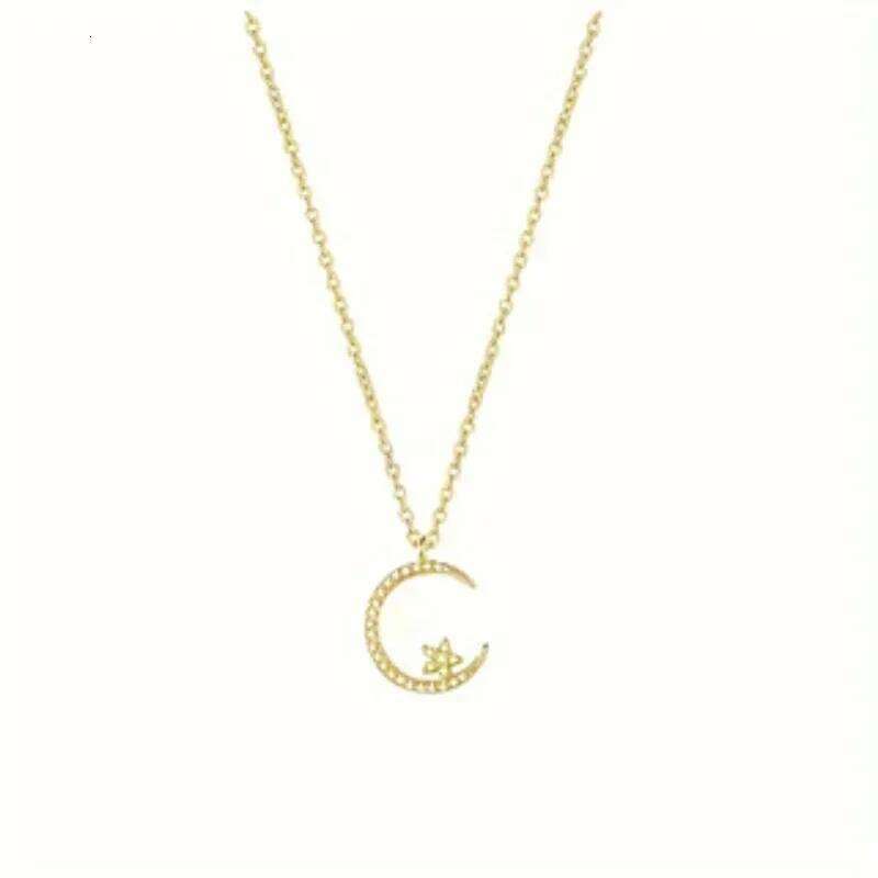 Shiny Star Moon Pendant Necklace, Women's Sparkling Exquisite Clavicle Chain, Unique Design Jewelry Gift for Girlfriend H260312