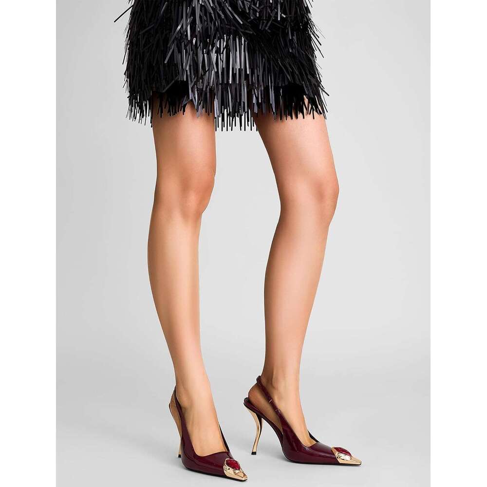 Rhinestones Slingback Kitten Heels Pointed Closed Toe Pumps Women Stiletto Inch High Heeled Sandals For Dress Shoes MOJIDASHU