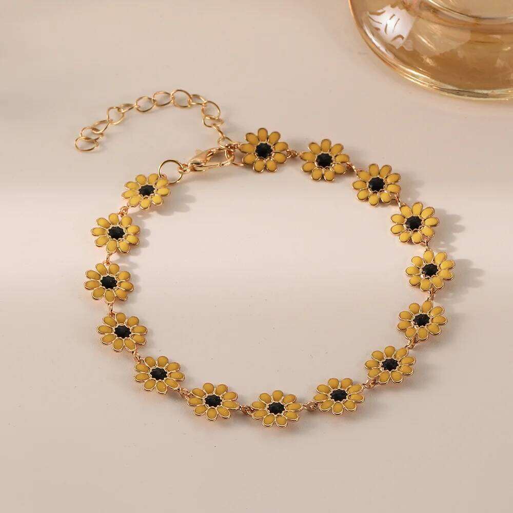 Vintage Bohemian Full Daisy & Bangle Summer Fashion Flower Chain Charm Bracelet For Women Travel Wristband Jewelry Z260313