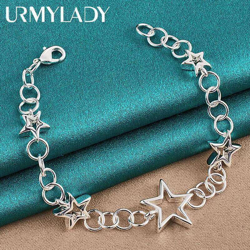 URMYLADY 925 Sterling Silver Five Pointed Star Chain Bracelet For Woman Wedding Party Fashion Jewelry Z260313