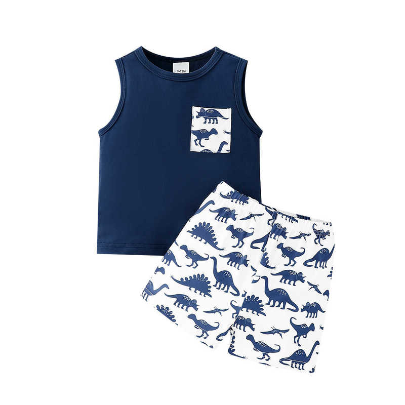 Clothing Sets Baby boy outfit children's clothing sleeveless vest full-print casual shorts baby Korean style two-piece trendy set