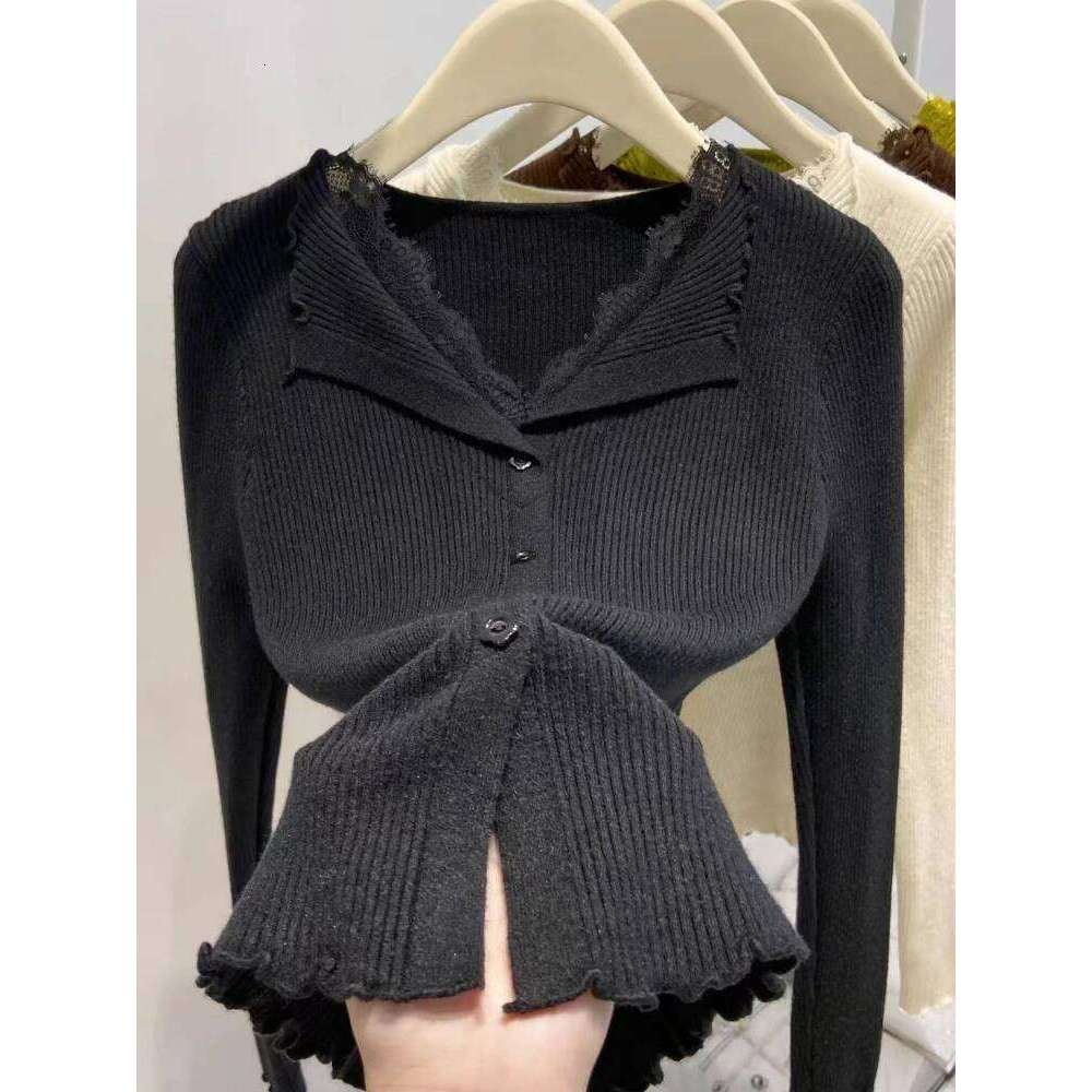 Fashion Slim Long Sleeve Single Breasted Cardigan Women's Knitted Sweater Autumn Winter Casual Lace Splice V-neck Women Sweaters Z260313