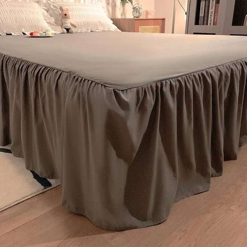 Pink Ruffled Seersucker Duvet Cover 3/4pcs Soft Lightweight Down Alternative Grey Bedding Set with Bed Skirt and Pillowcases H260312 - view 3