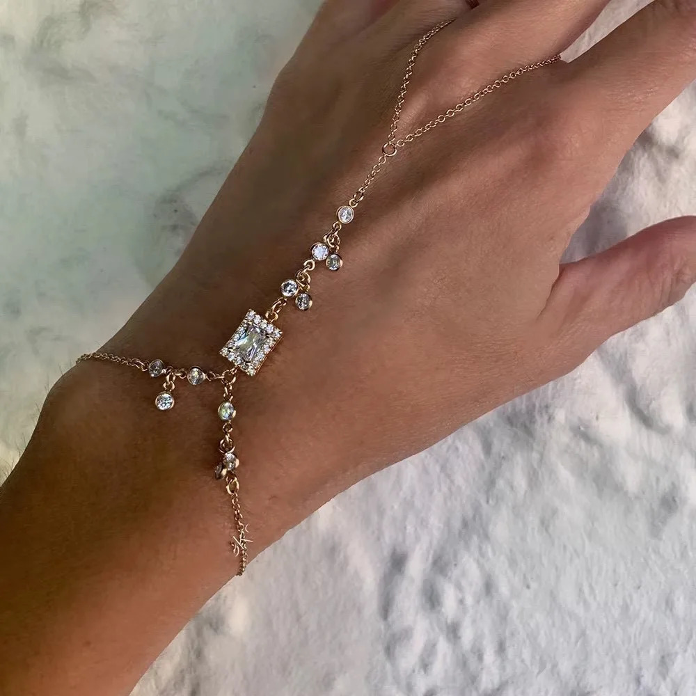 Water drop finger bracelet simple super flash rhinestone back of hand chain summer beach bohemian style hand jewelry 260313