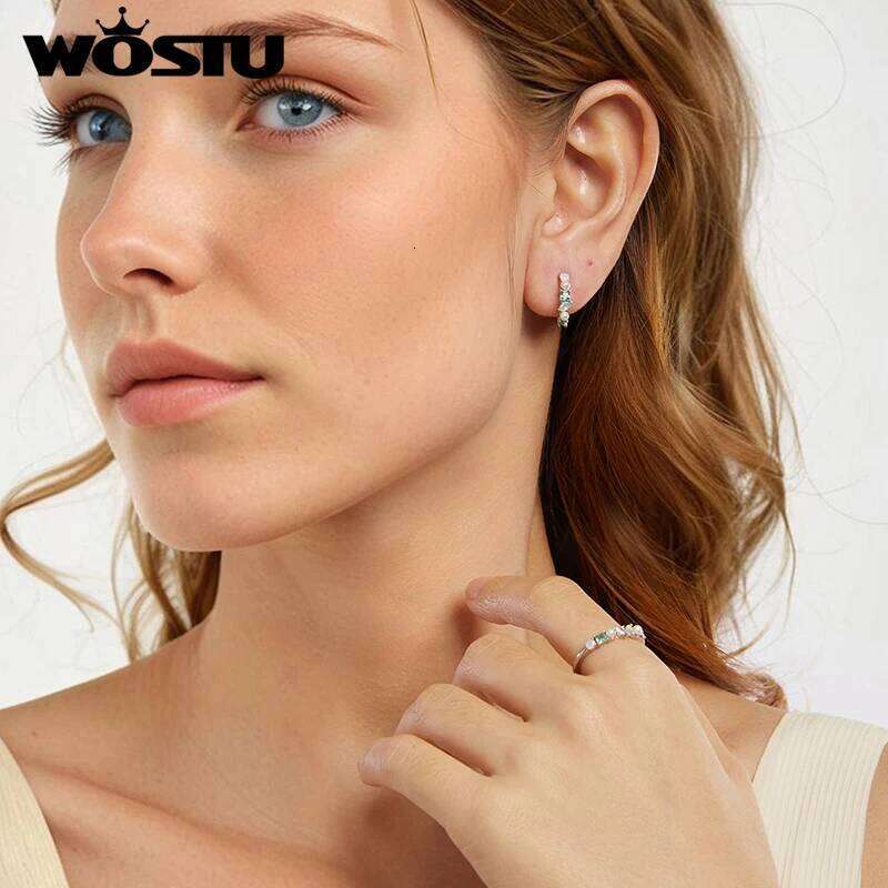 WOSTU 925 Sterling Silver Multi Color Gems Finger Rings Colorful Cute Opal Pearl Zircon Band Ring Girl Daughter Jewelry Gift H260312