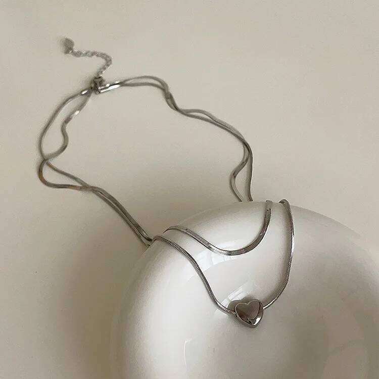 Double Layered Heart Pendant Simple Neck Chain Y2k Jewelry Choker Gothic Necklace for Women H260312