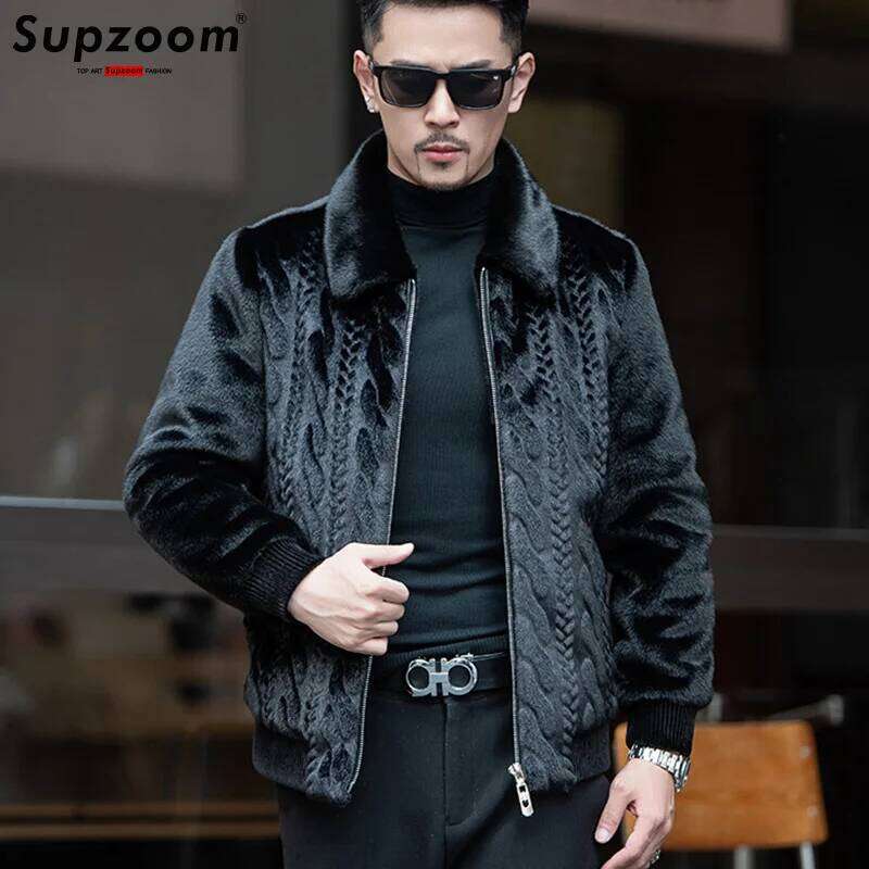 Supzoom New Arrival Top Fashion Ornamentation Winter Warm Flowing Gold Mink Imitation Fur Zipper Men's Stand-Up Collar Jacket Z260313
