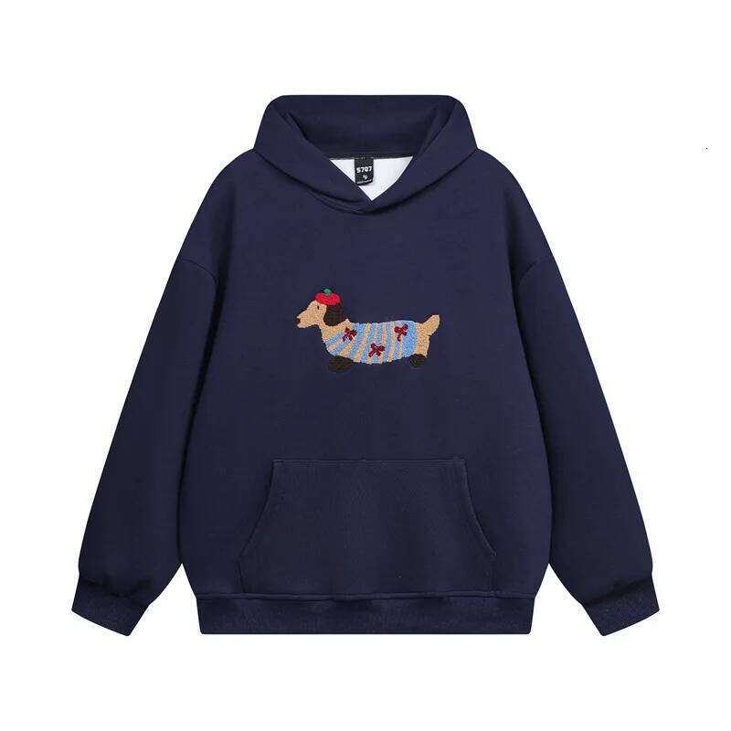 Puppy Print Spring and Autumn New Simple Fashion Harajuku Solid Color Loose Hoodie Street Trend Casual Sports Shirt Regular Fit Z260314