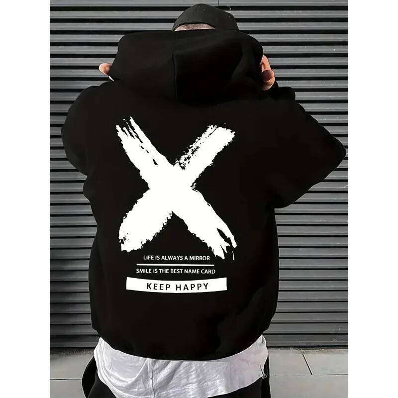 Men's hip-hop font design printed hooded high-quality casual sweatshirt Z260314