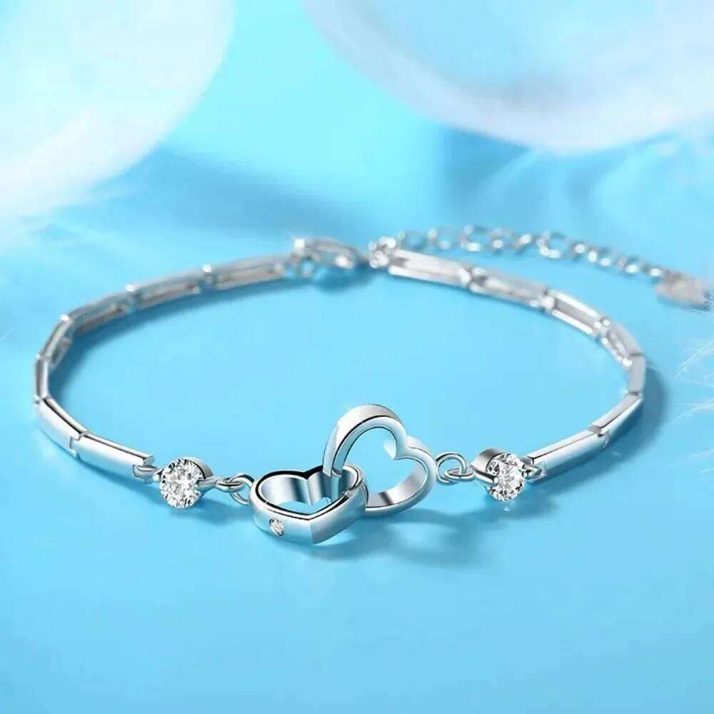 New Charms 925 Sterling Silver Bracelets Bangles for Women Valentine's Days Gift Cubic Zircon Double Heart Bracelet Jewelry Z260313