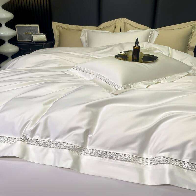 4Pcs 1000TC Egyptian Cotton White Hotel Style Bedding Set Hollow Wide Edge Duvet Cover Bed Fitted Sheet Pillowcases H260312 - view 4
