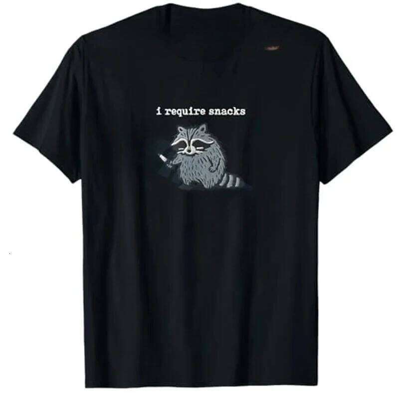 I Require Snacks Raccoon T-Shirt Humor Funny Cute Animal Print Y2k Design Tees Graphic Outfit Short Sleeve Blouses Novelty Gift Z260314
