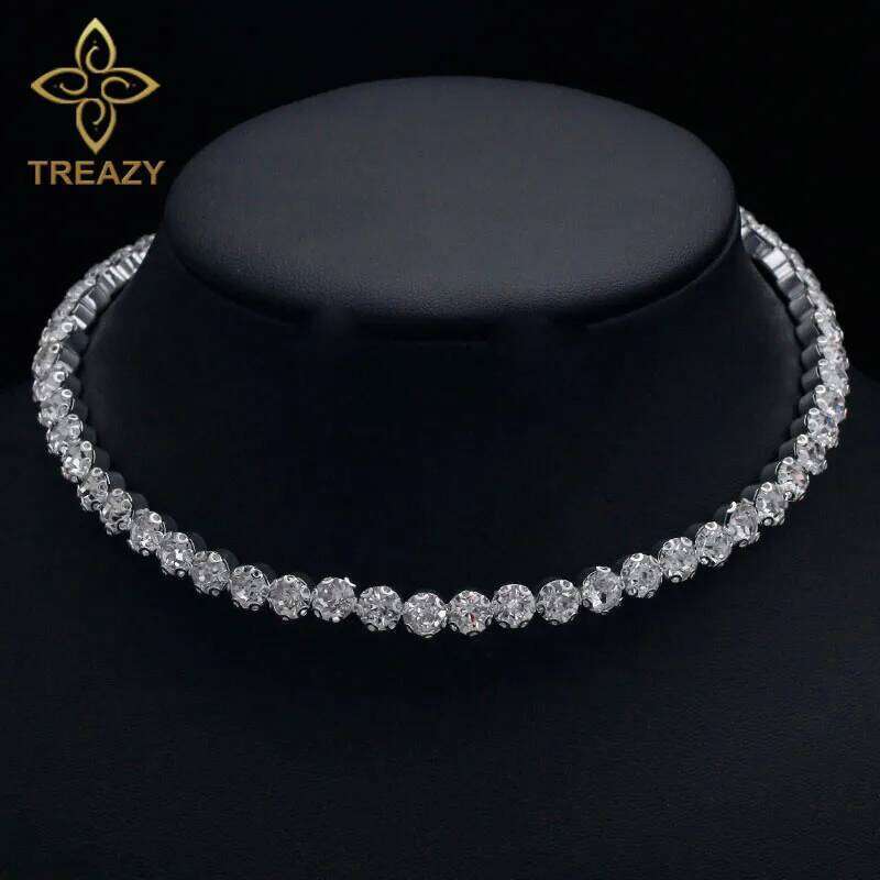 TREAZY Bridal Fashion Crystal Rhinestone Choker Necklace Women Wedding Accessories Tennis Chain Chokers Jewelry Collier Femme H260312