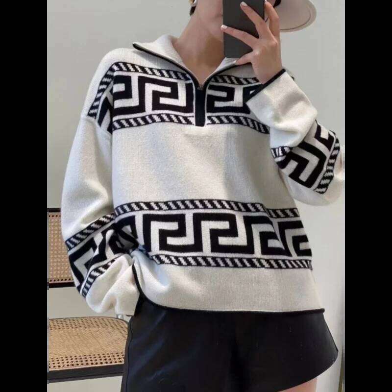 Dopamine French Temperament Versatile Top New Half-open Zipper Lazy Style Long-sleeved Sweater for Women Z260313