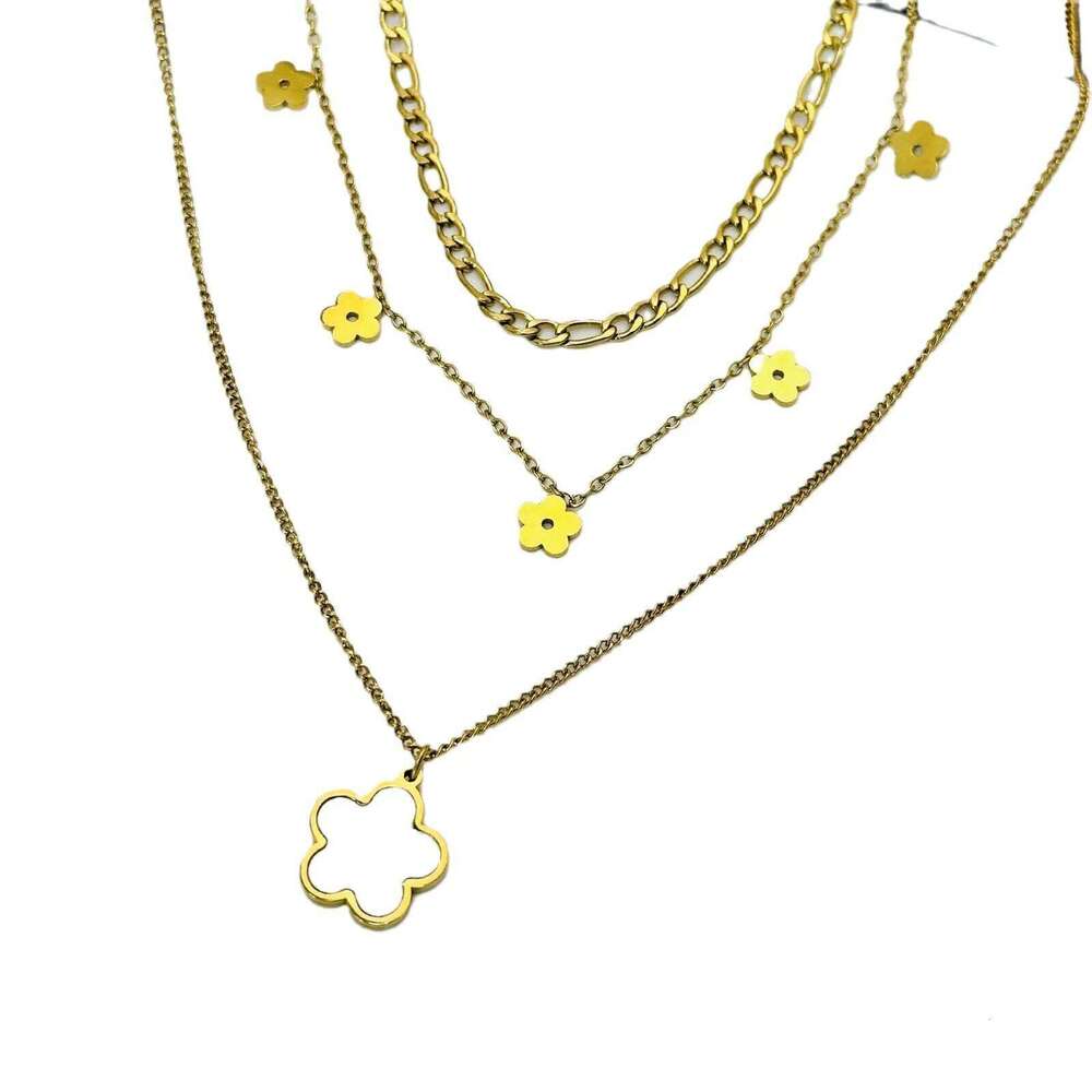 Titanium Steel Cr Five Petal Mother of Pearl Necklace 18K Gold Plated Non Fading Clavicle Chain Jewelry H260312