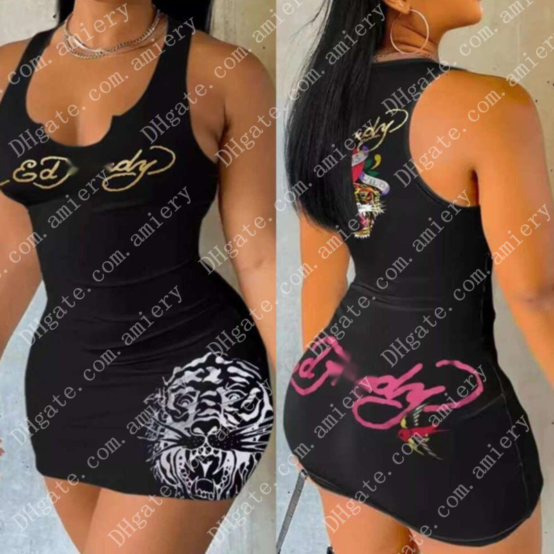 Summer Designer Womens Slim Mini Vest Dresses Fashion Pattern Printed Sleeveless Tank Dress Oversized Xs 3xl