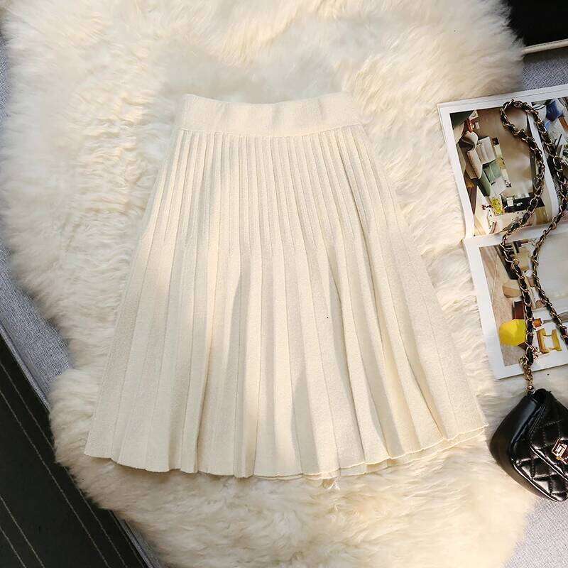 Autumn Winter Knitted Pleated Women's Elastic High Waist A-Line Umbrella Casual Sexy Slim Short Mini Skirts Z260314
