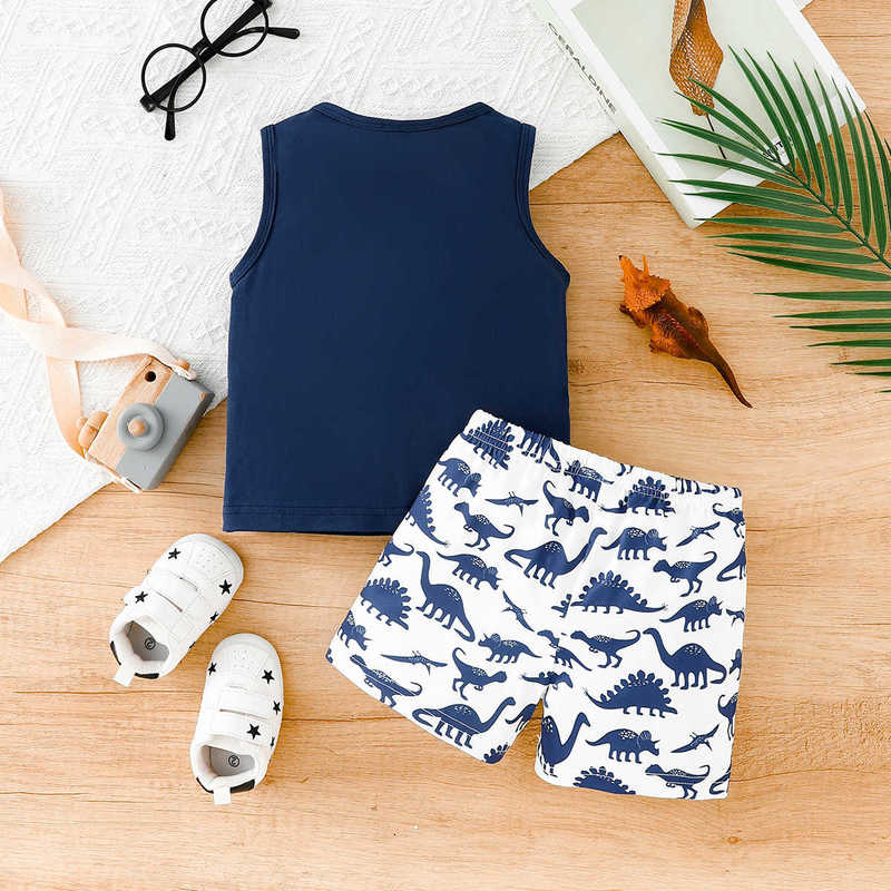 Clothing Sets Baby boy outfit children's clothing sleeveless vest full-print casual shorts baby Korean style two-piece trendy set