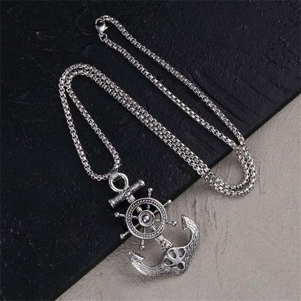 Fashion Vintage Punk Pirate Captain Rudder with Anchor Nautical Charm Pendant Necklace Men's Jewelry Gift H260312
